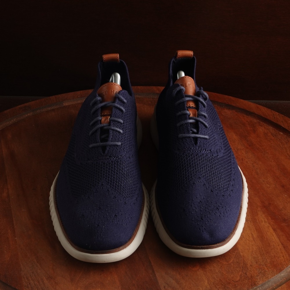 Cole Haan Oxfords Mens SZ 11M Blue Stitchlite Zerogrand Wingtip Knit Dress Shoes - Picture 2 of 13